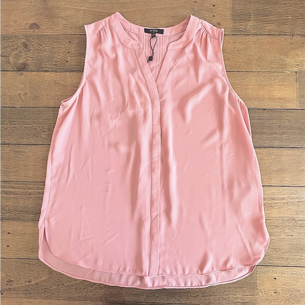 NYDJ Pink sleeveless pleated lightweight relaxed button down top - Picture 3 of 13